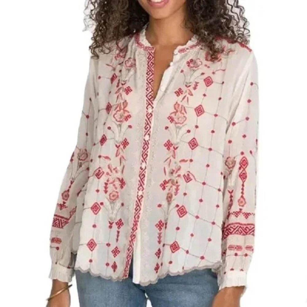 JOHNNY WAS Tinsley blouse in shell Size Large